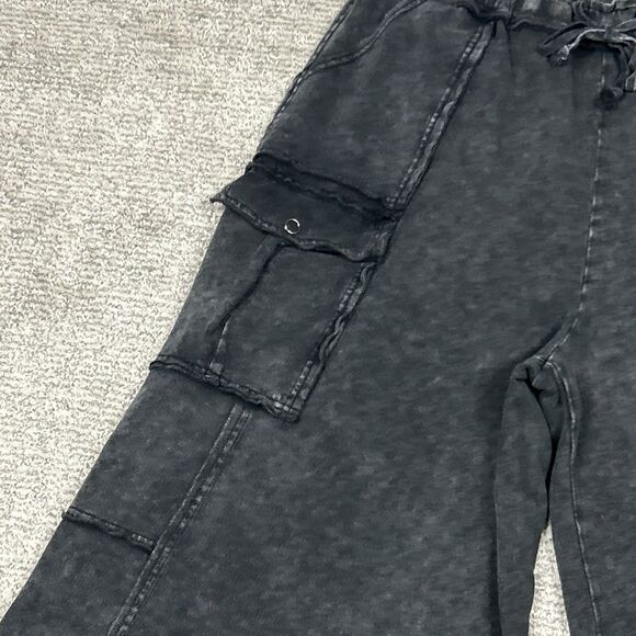 Three Bird Nest Game On Cargo Pants Womens XL Gray Cotton French Terry Wide Leg - Picture 2 of 7